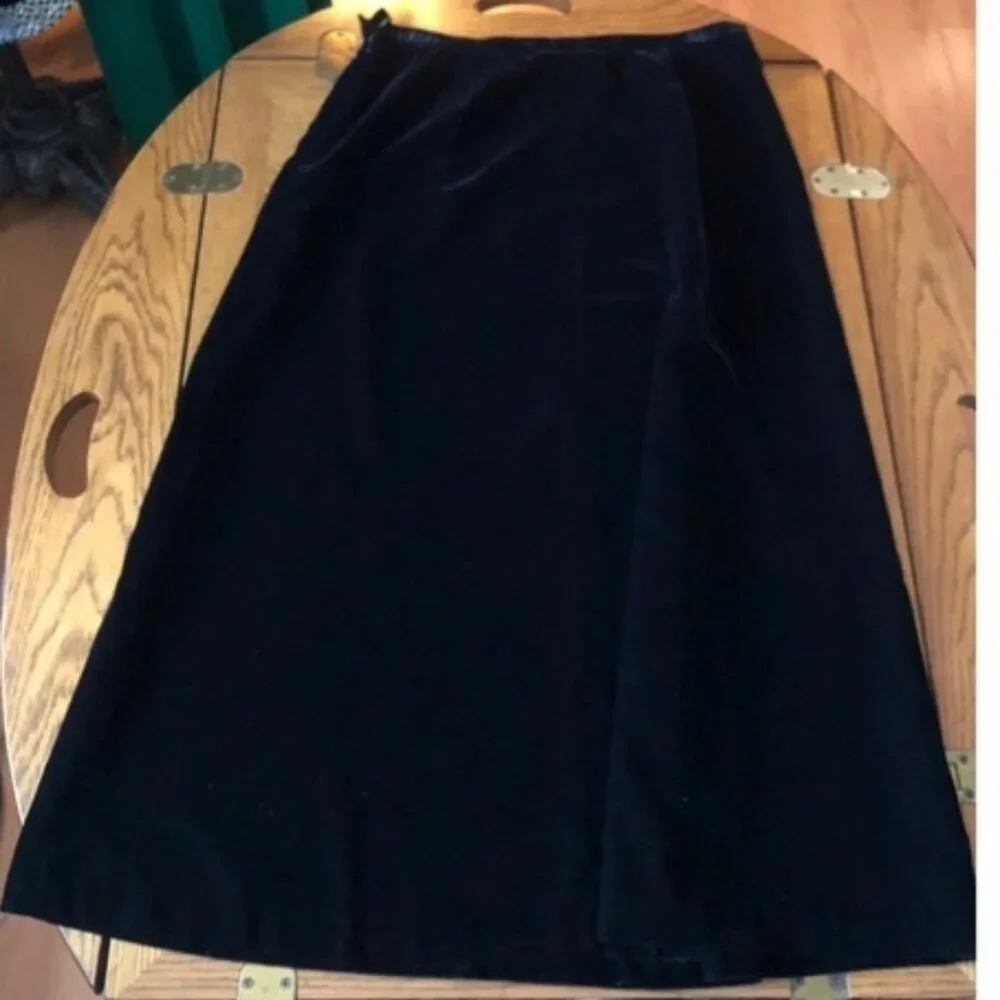 Talbots Classic Long Maxi Midi Black Velvet Skirt 2 POCKETS back zip Size 16 - Picture 3 of 12